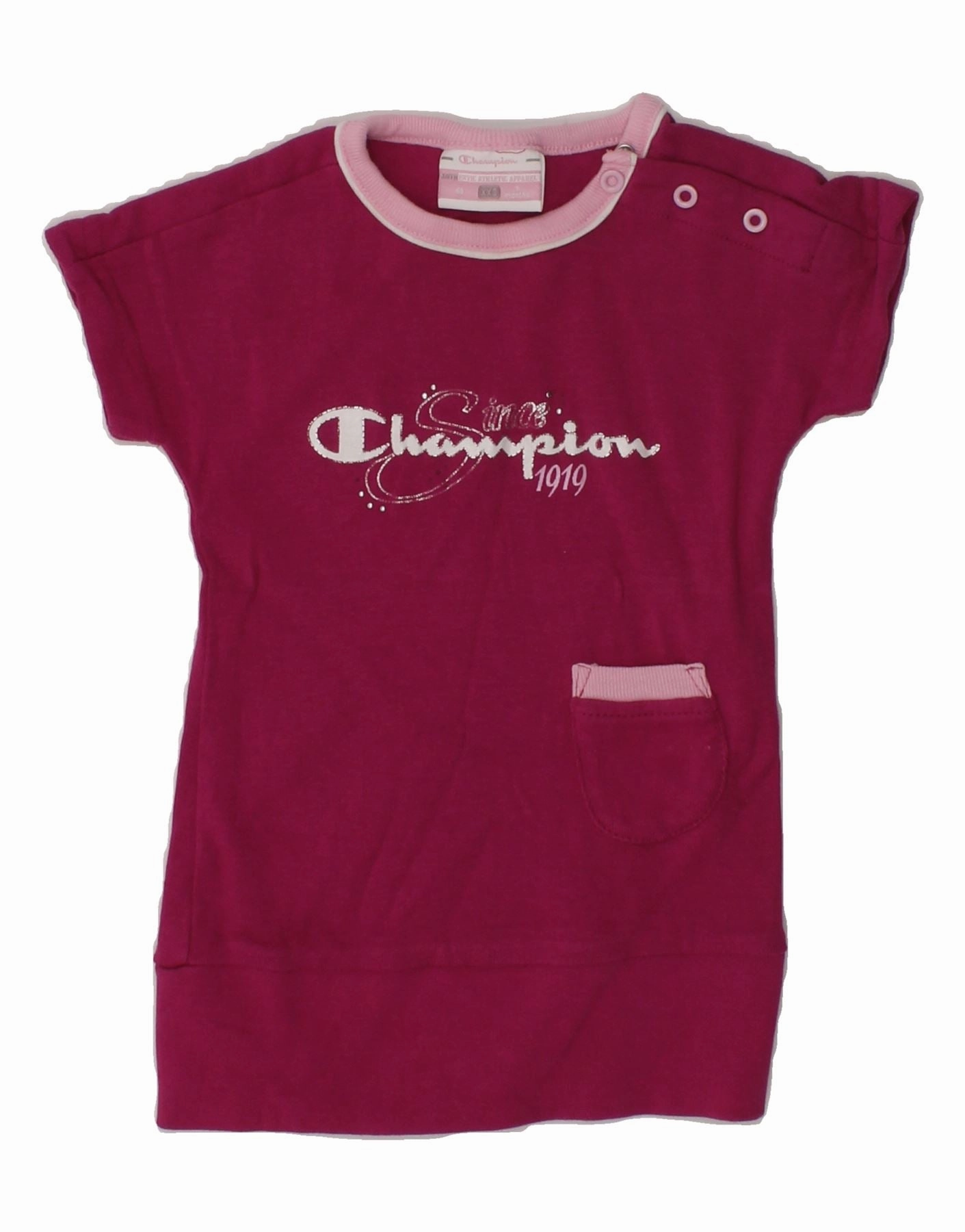 Holiday Travel Button-up CHAMPION Baby Girls Graphic T-Shirt Top 3-6 Months 2XS Pink Cotton
