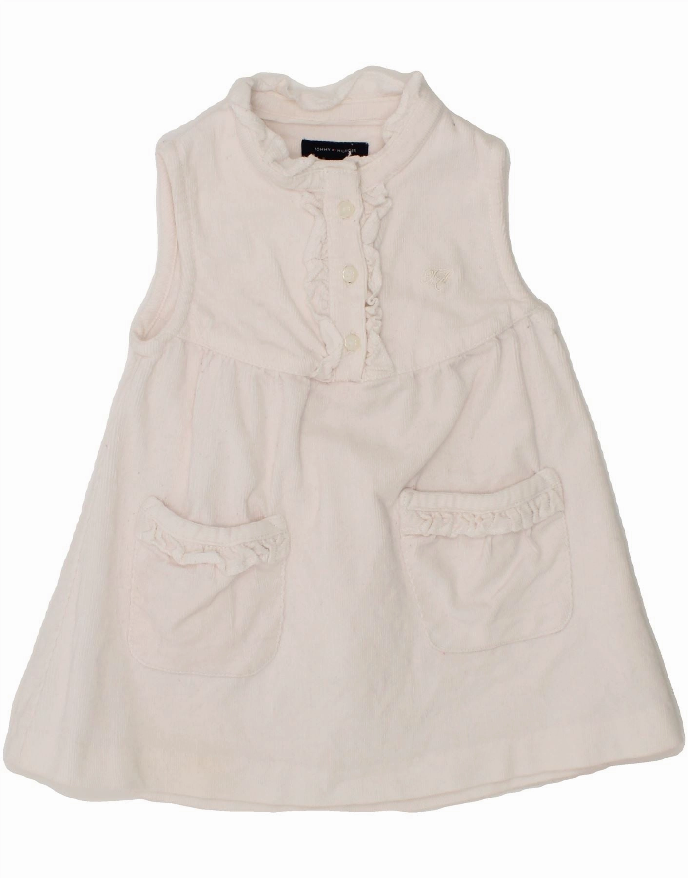 TOMMY HILFIGER Baby Girls Corduroy A-Line Dress 3-6 Months White High-Low-Hem