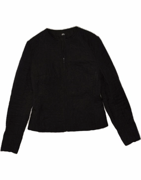 VINTAGE Womens Blazer Jacket UK 12 Medium  Black Polyester Sleek Work Fit Chic Professional