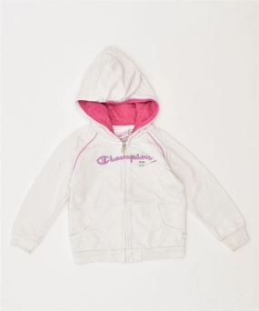 CHAMPION Girls Zip Hoodie Sweater 12-18 Months Medium White Cotton Twisted Cable Pattern