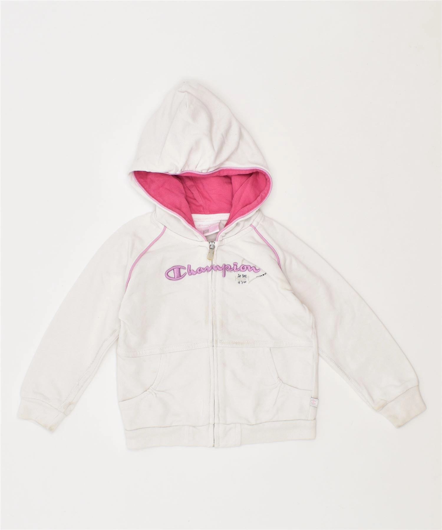 CHAMPION Girls Zip Hoodie Sweater 12-18 Months Medium White Cotton Twisted Cable Pattern