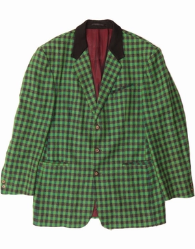 PHONIX UN PROTAGONISTA Mens Blazer Jacket IT 50 Large Green Gingham Sleek Comfort Wear Wrinkle Resistant Treatment