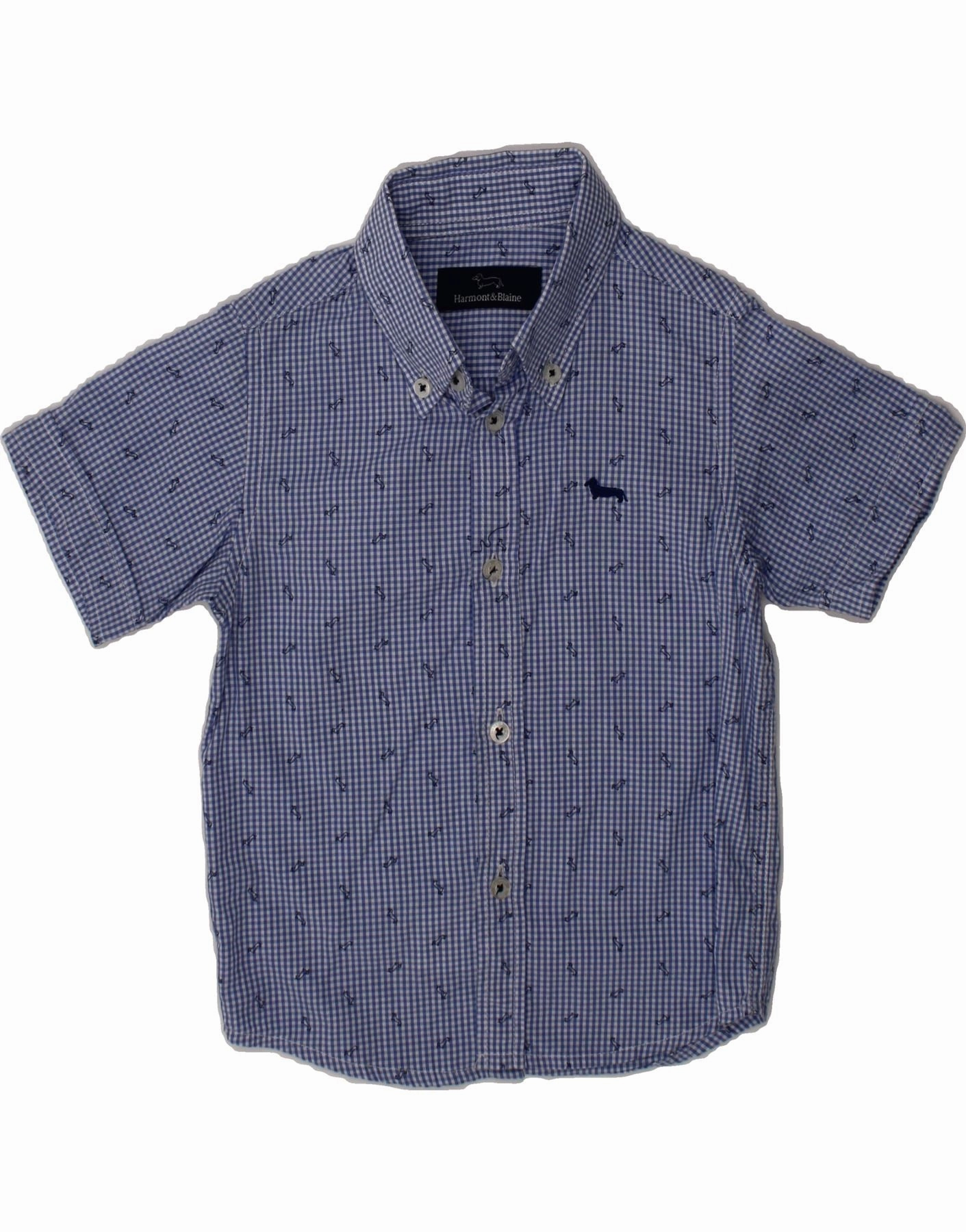 family gathering HARMONT & BLAINE Baby Boys Short Sleeve Shirt 18-24 Months Blue Gingham