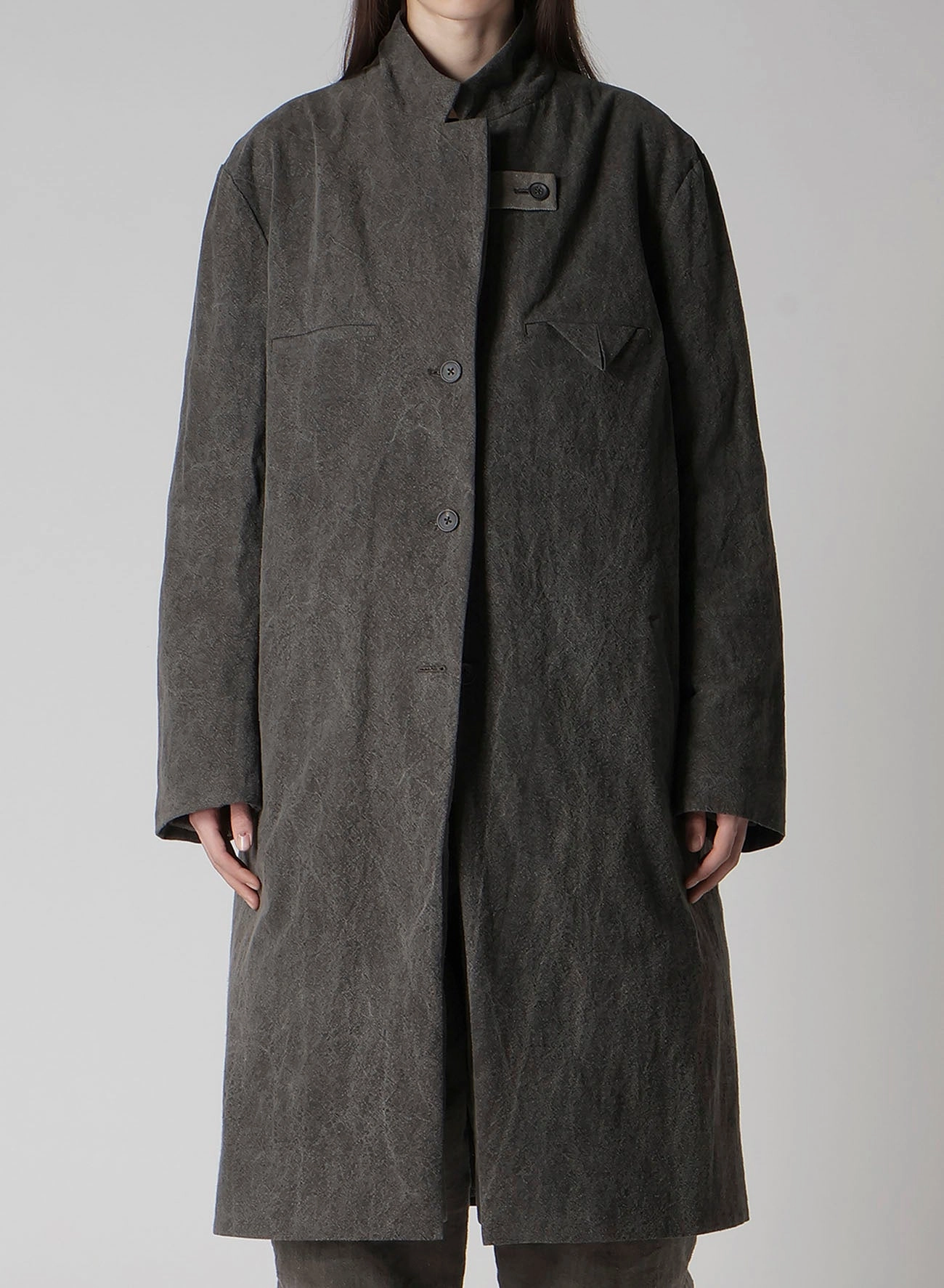 Volunteer SILK LINEN 3BUTTONS DIAGONAL PADDED LONG JACKET