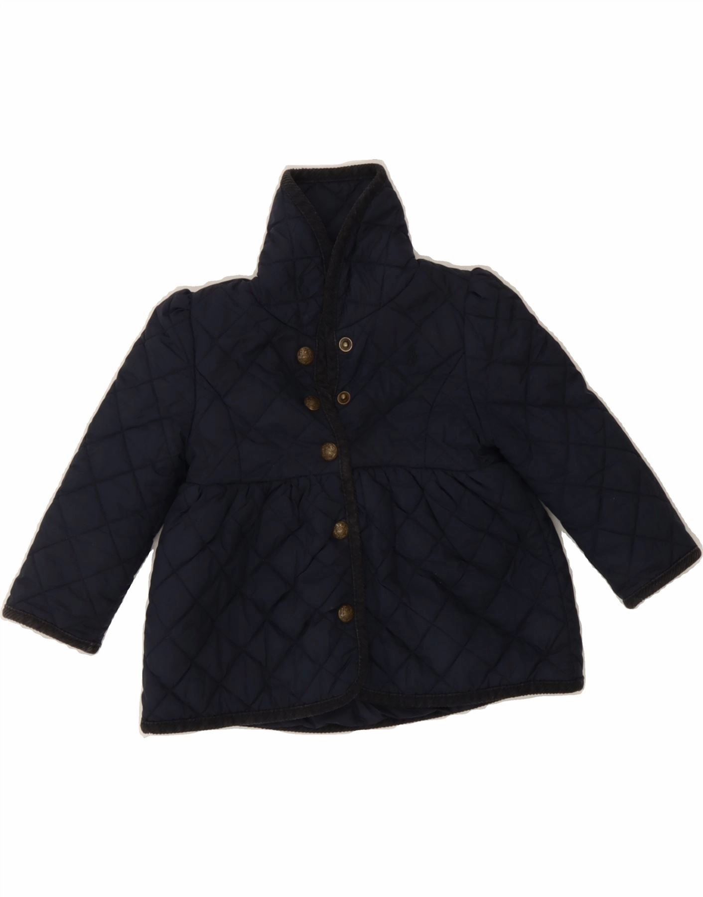 RALPH LAUREN Baby Girls Quilted Jacket 12-18 Months Navy Blue Polyester Wind Chill Detachable Hood