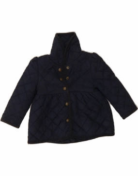 RALPH LAUREN Baby Girls Quilted Jacket 12-18 Months Navy Blue Polyester Wind Chill Detachable Hood