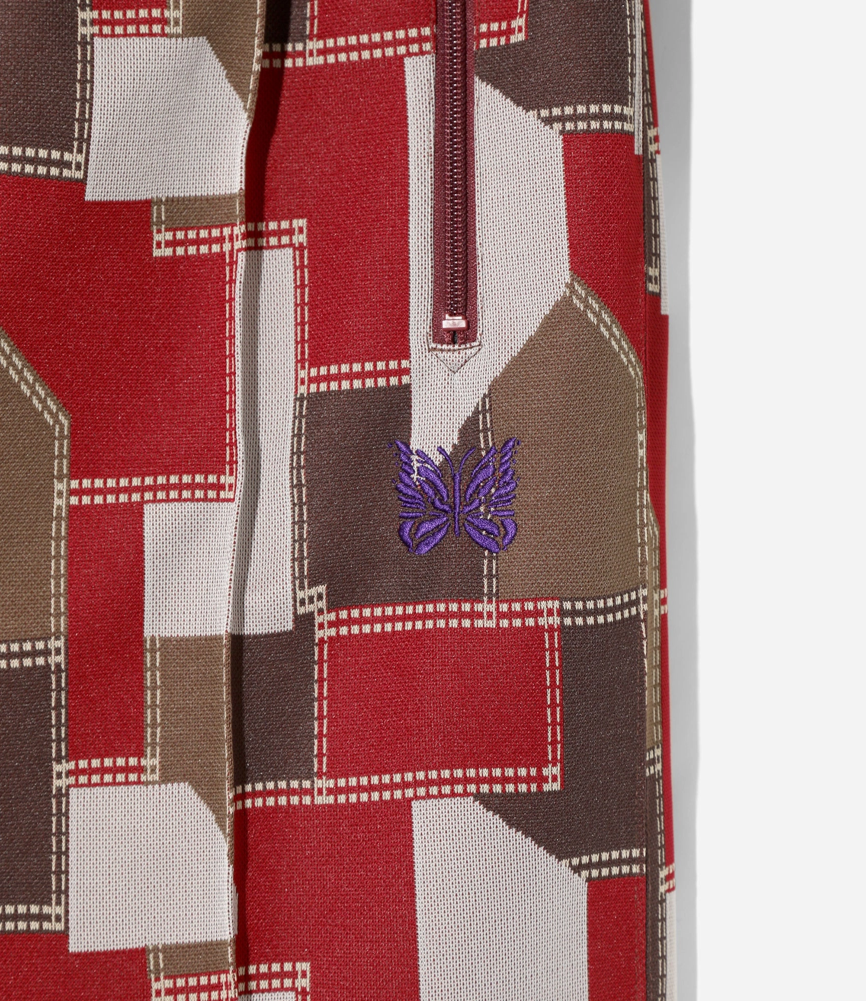 Non Restrictive Stay Comfortable Track Pant - Red Patchwork Jacquard