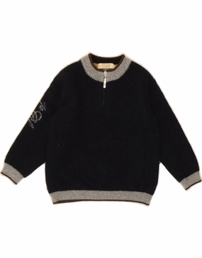 ALVIERO MARTINI Baby Boys Zip Neck Jumper Sweater 18-24 Months Black Wool Low Impact Manufacturing