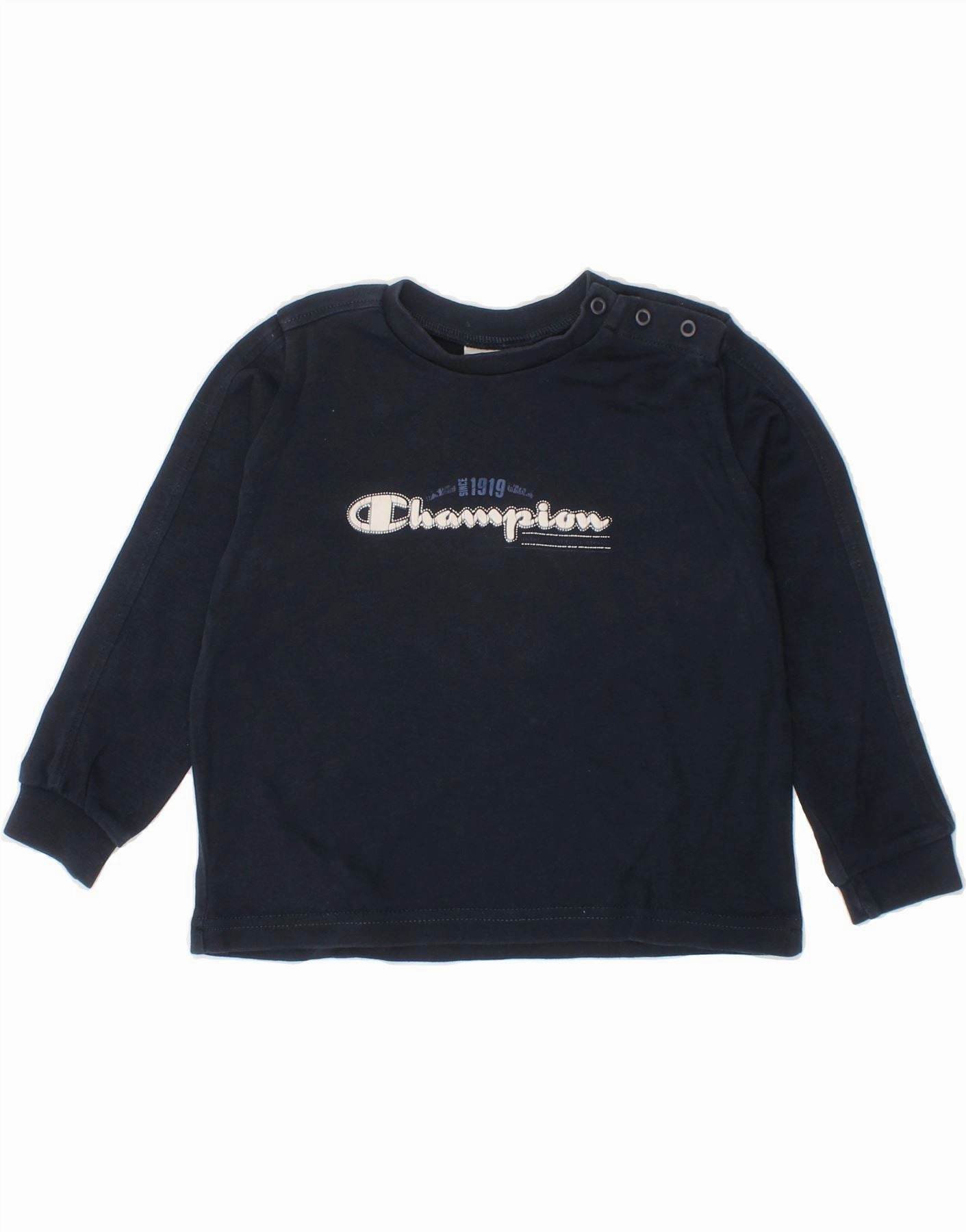 CHAMPION Baby Boys Graphic Sweatshirt Jumper 18-24 Months Large Navy Blue Lightweight Form Classic Casual