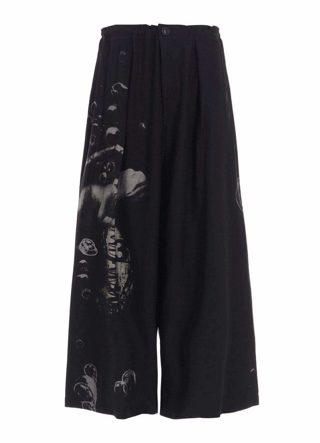 ANGEL-PRINT DUNGAREE TWILL FRONT PLATED WIDE PANTS Comfy Ease