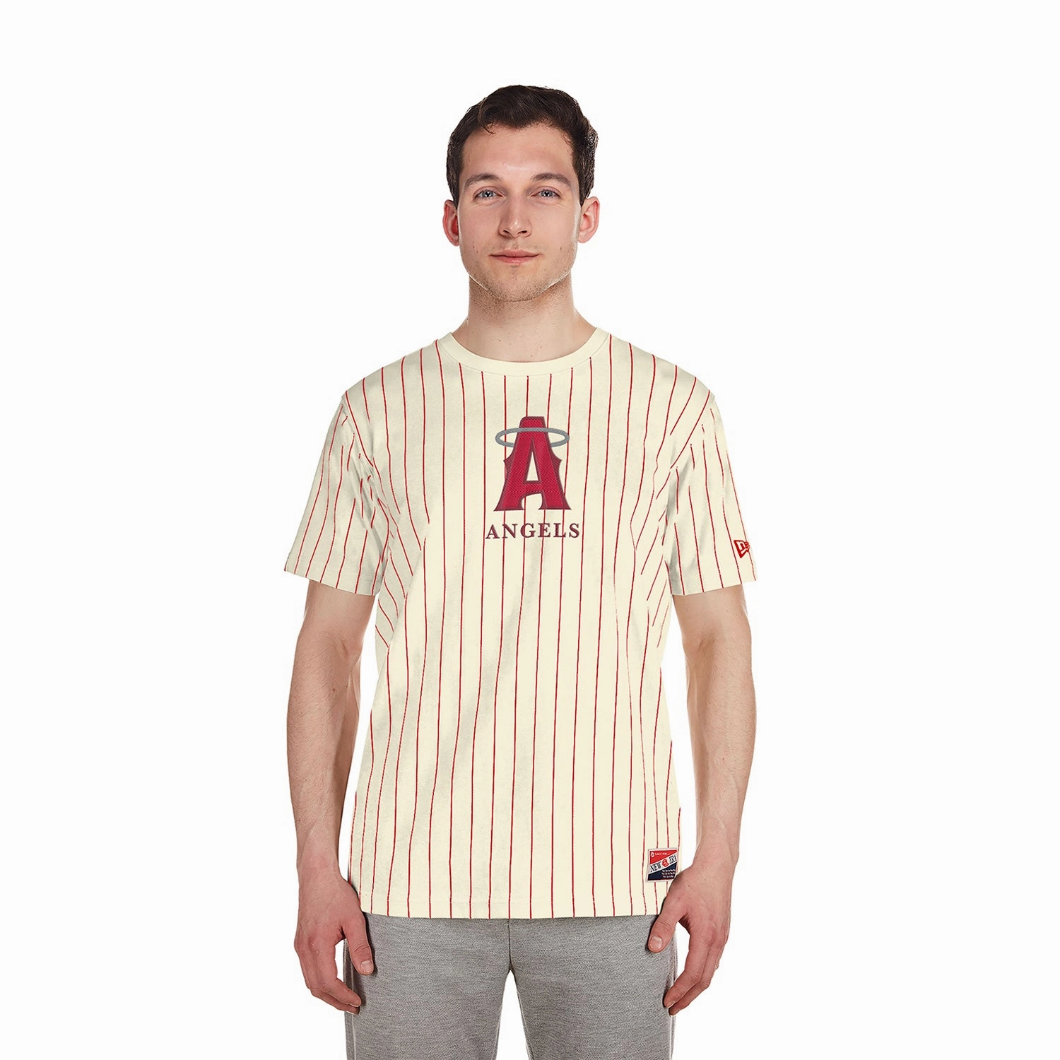 Angels Team Logo Pinstripe Tee - Mens Comfortable Shape Everyday Fashion Look