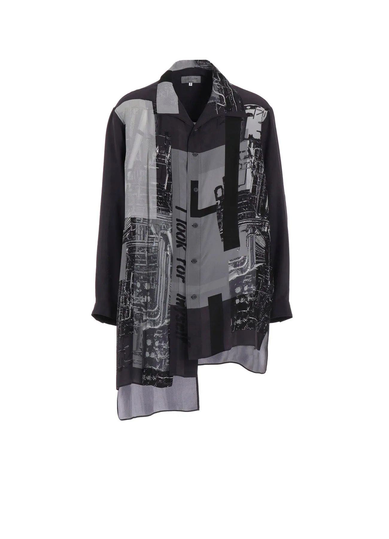 MESSAGE PRINT SWITCHING HEM BLOUSE UV Protective Fabric Anti Static Treatment