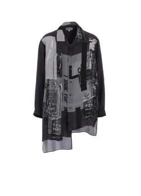 MESSAGE PRINT SWITCHING HEM BLOUSE UV Protective Fabric Anti Static Treatment