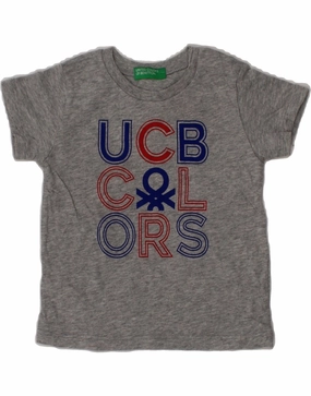 BENETTON Baby Boys Graphic T-Shirt Top 6-9 Months Grey Stylish Element V-neck style