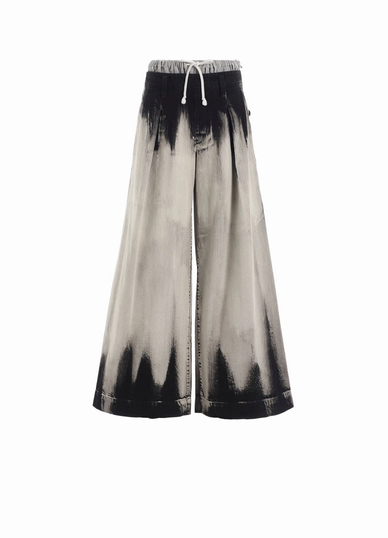 10OZ BLEACHED DENIM LAYERED-LIKE WIDE PANTS Tear Resistant Weave