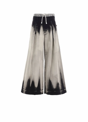 10OZ BLEACHED DENIM LAYERED-LIKE WIDE PANTS Tear Resistant Weave