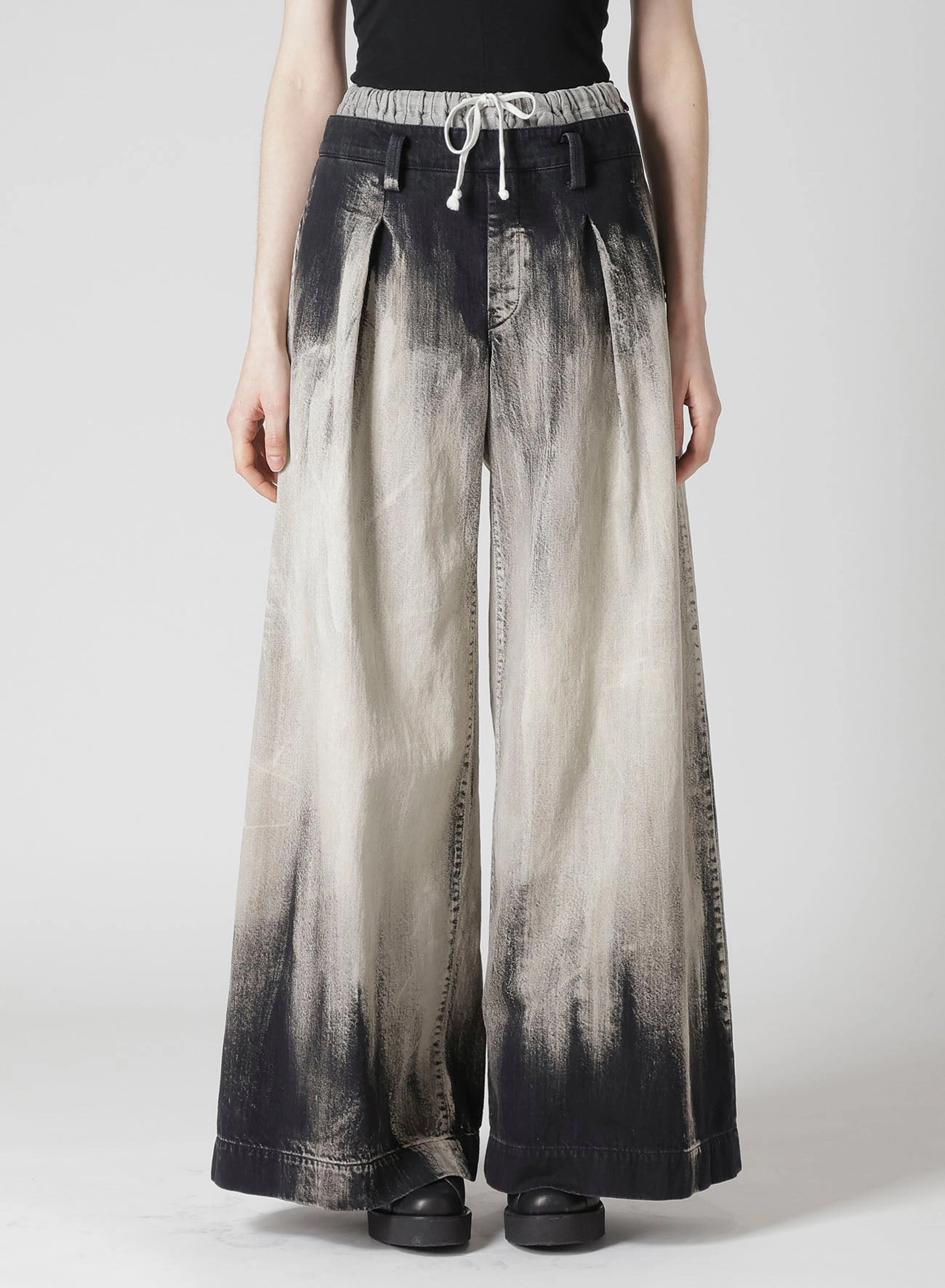 Breathable Style 10OZ BLEACHED DENIM LAYERED-LIKE WIDE PANTS