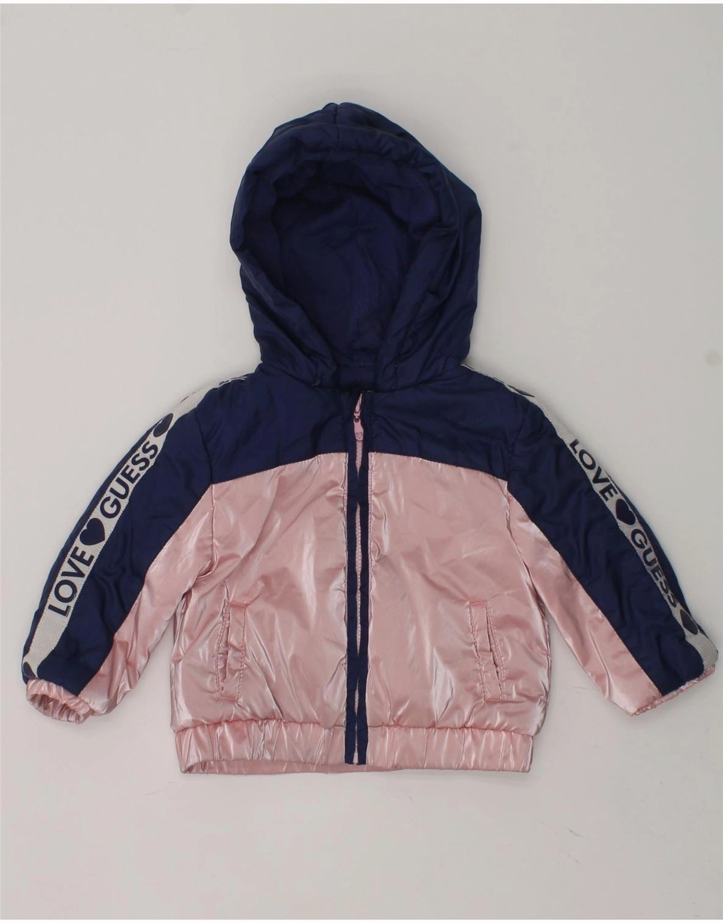 GUESS Baby Boys Graphic Hooded Padded Jacket 6-9 Months Pink Colourblock Service Grade