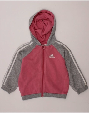 ADIDAS Baby Girls Zip Hoodie Sweater 12-18 Months Pink Colourblock Cotton 3D Knitting Technology Chill Evening