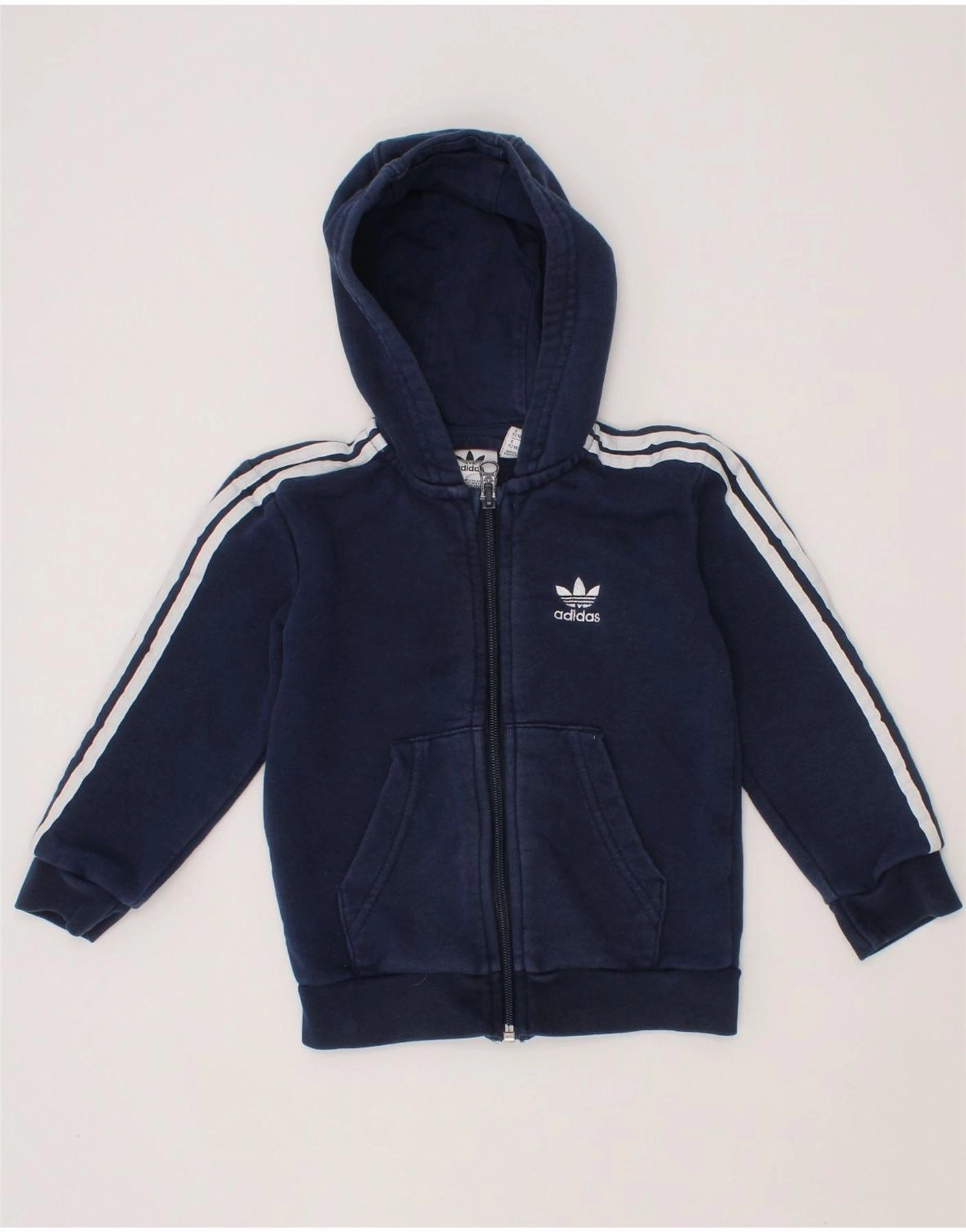 NonRestrictive Cut ADIDAS Baby Boys Zip Hoodie Sweater 18-24 Months Navy Blue Cotton