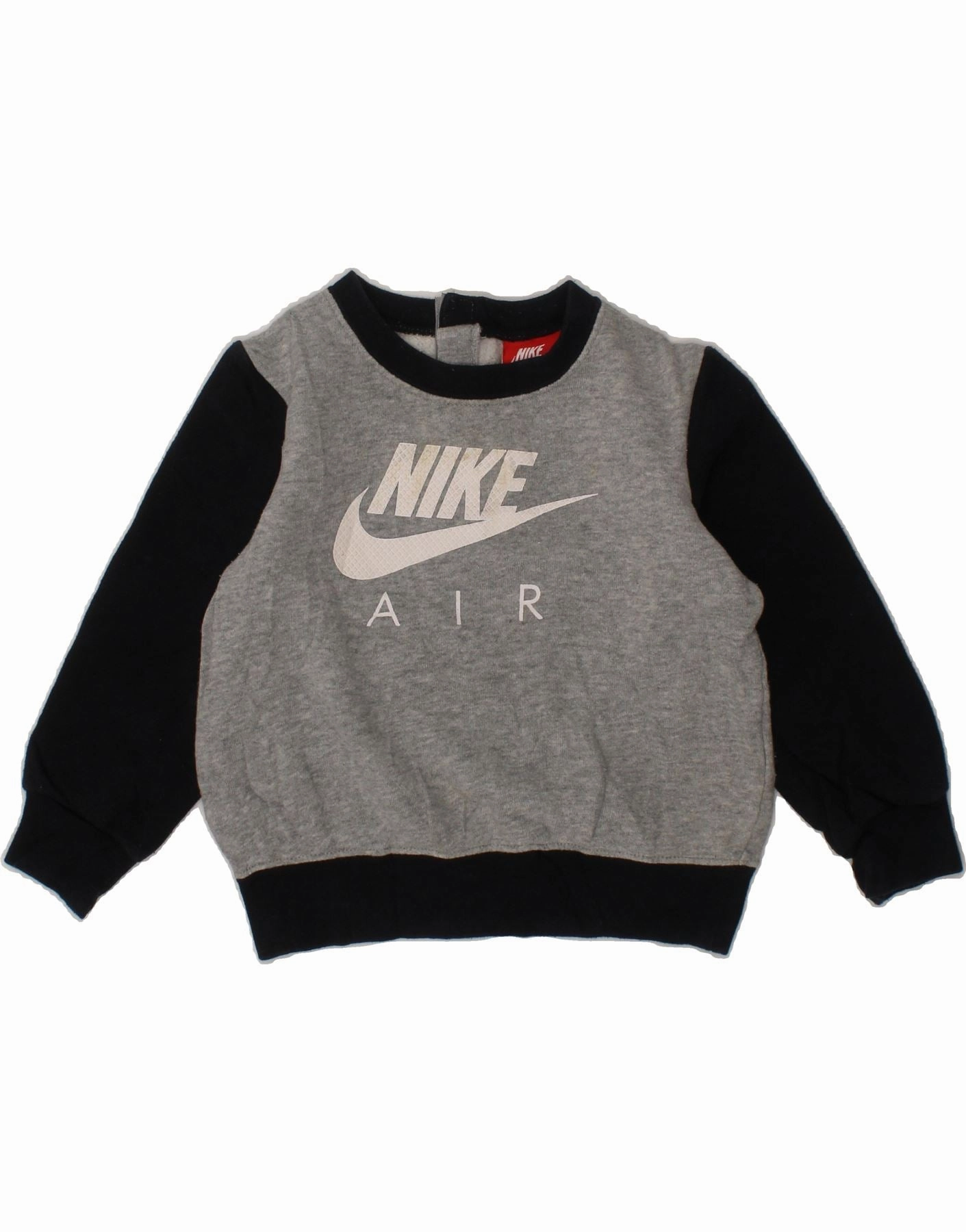 NIKE Baby Boys Graphic Sweatshirt Jumper 18-24 Months Grey Colourblock Wrinkle Resistant Finish Urban Casual Look