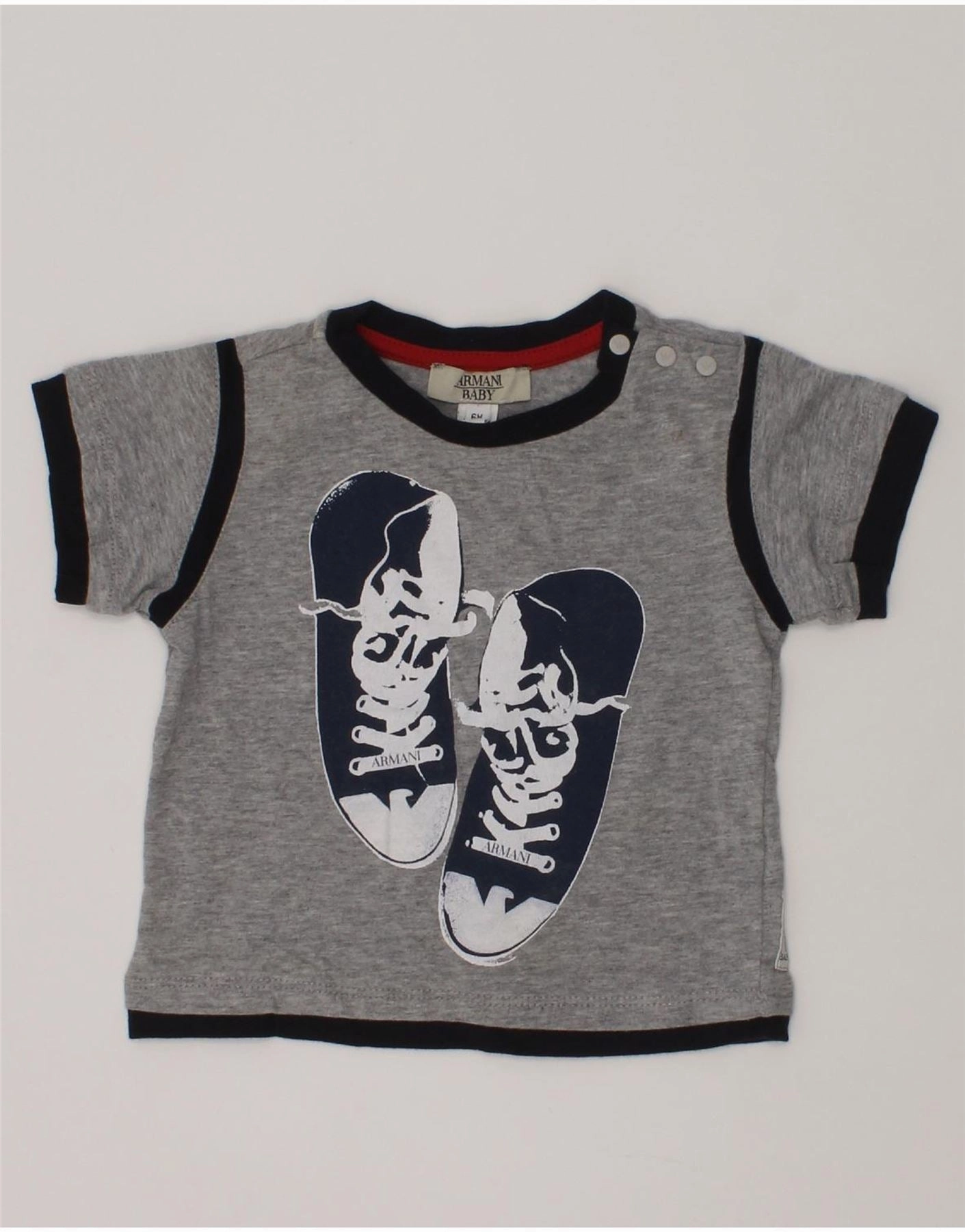 ARMANI BABY Baby Boys Graphic T-Shirt Top 3-6 Months Grey Inner Layer