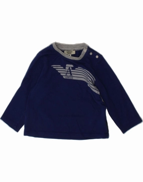 ARMANI BABY Baby Boys Graphic Top Long Sleeve 6-9 Months Navy Blue Classic Neutral Tones