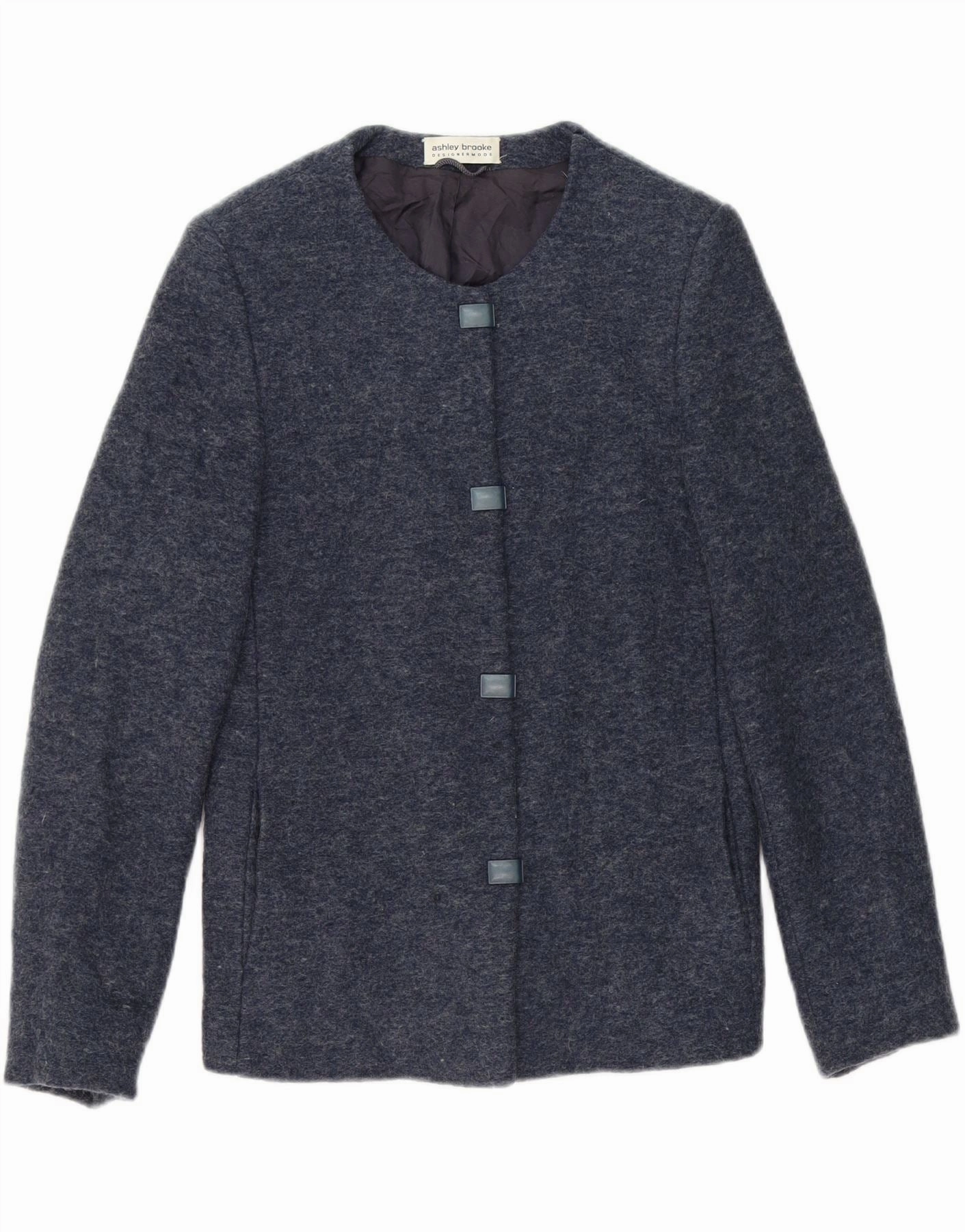 Tapered Silhouette Engineering ASHLEY BROOKE Womens Blazer Jacket UK 14 Large Navy Blue Virgin Wool