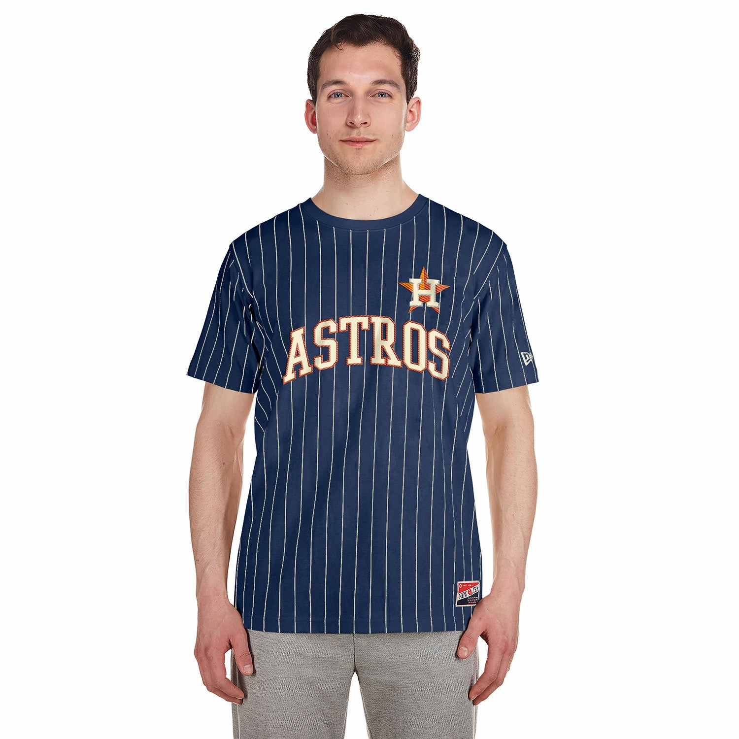 Durable Knit Structure Astros Chrome Pinstripe Tee - Mens