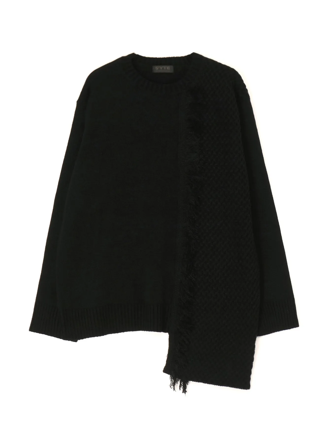 ASYMMETRICAL DESIGN KNIT WITH FRINGE DETAIL SWITCHED TO JACQUARD KNITTING Ribbed Collar Design