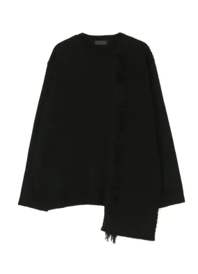 ASYMMETRICAL DESIGN KNIT WITH FRINGE DETAIL SWITCHED TO JACQUARD KNITTING Ribbed Collar Design