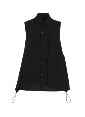 BROAD R-SLEEVELESS TIE BLOUSE Button-up