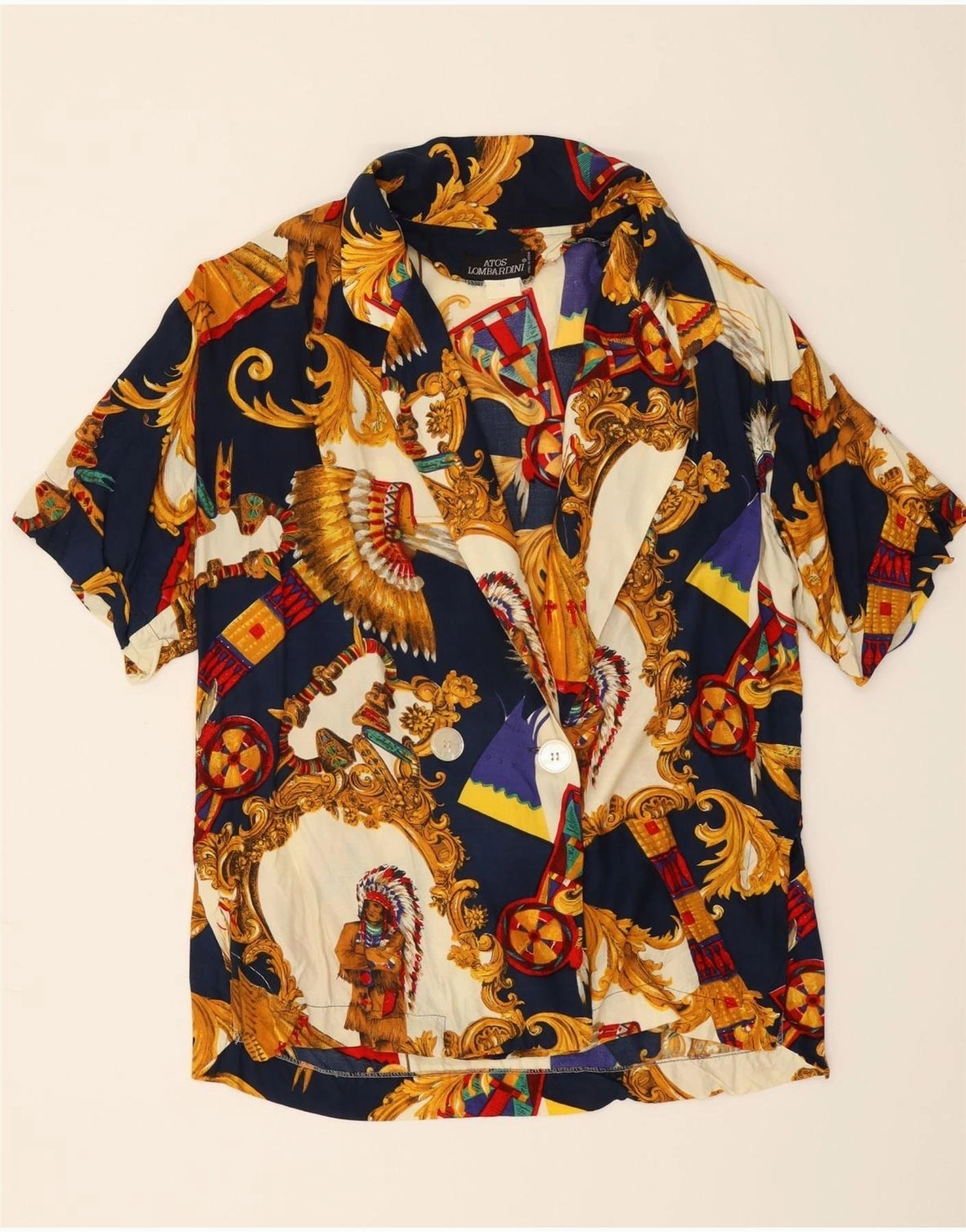 ATOS LOMBARDINI Womens Blazer Jacket IT 42 Medium Navy Blue Paisley Fashion Layering Minimalist Aesthetic Detailing