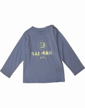 BALMAIN Baby Girls Graphic Top Long Sleeve 18-24 Months Blue Cotton bohemian flair Layering Essential