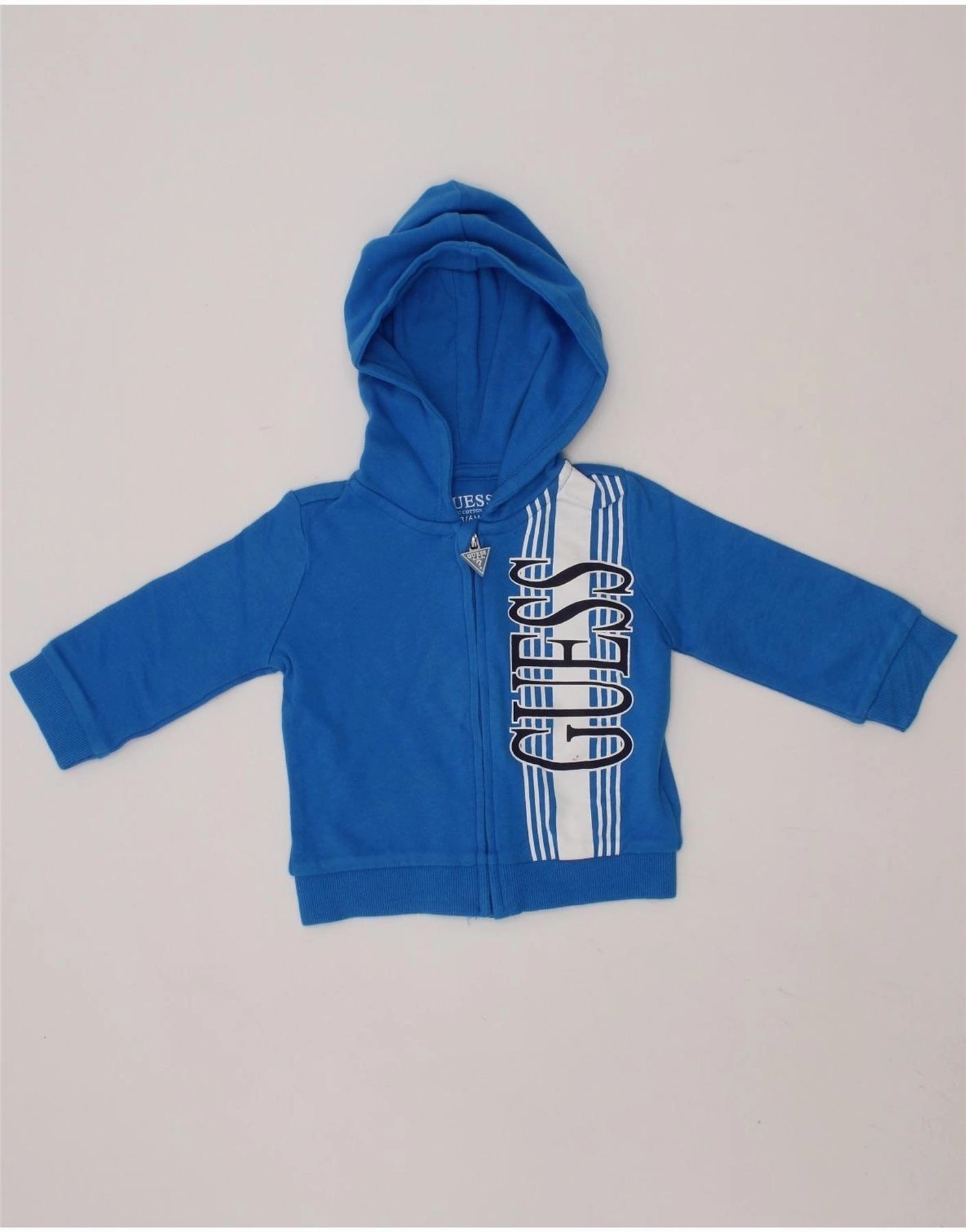 GUESS Baby Boys Graphic Zip Hoodie Sweater 3-6 Months Blue Cotton Thermal Retention Lining