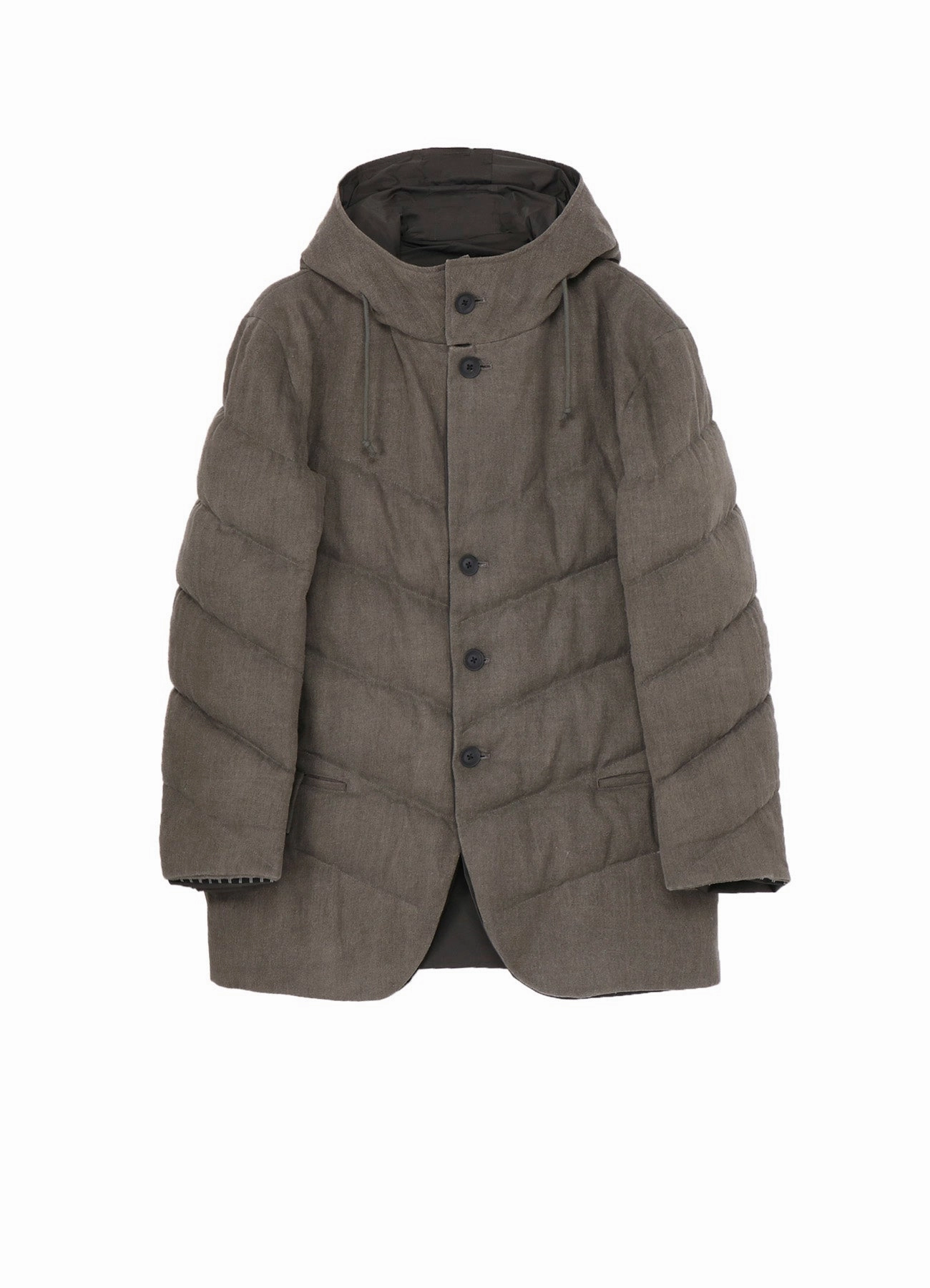 SILK LINEN DIAGONAL PADDED HOODED JACKET Hand washable