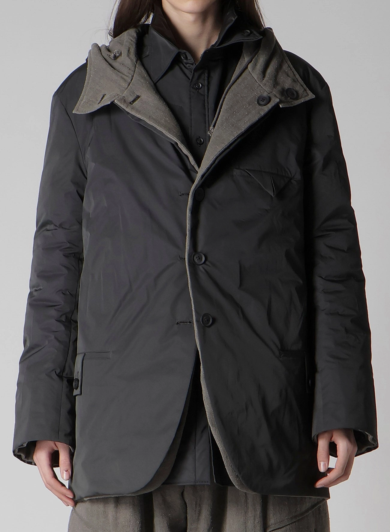 All Day Comfort Reflective Trim SILK LINEN DIAGONAL PADDED HOODED JACKET