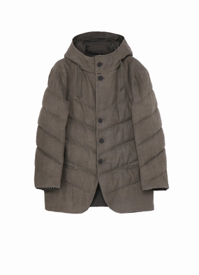 SILK LINEN DIAGONAL PADDED HOODED JACKET Hand washable