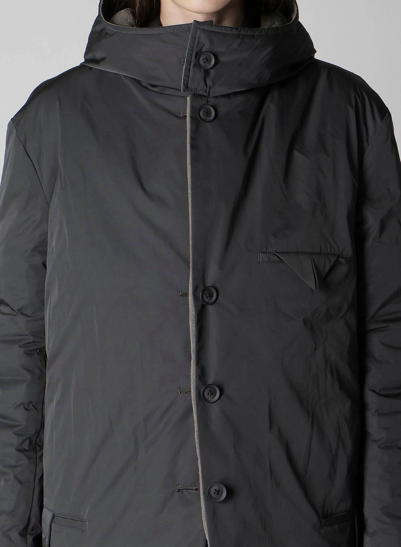 Sympathy impulse buy SILK LINEN DIAGONAL PADDED HOODED JACKET