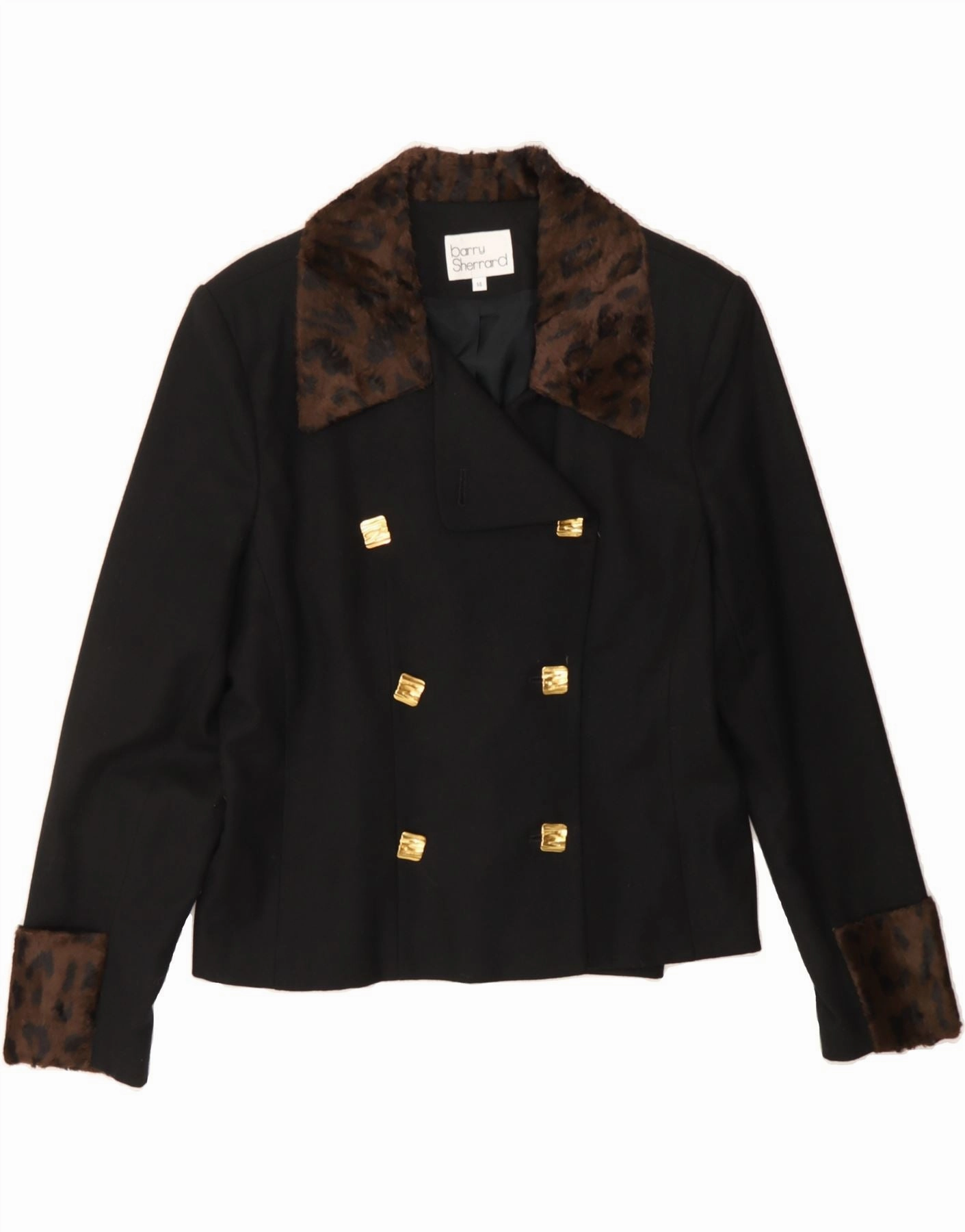 BARRY SHERRARD Womens Blazer Jacket UK 14 Medium Black Animal Print Elegant Touch