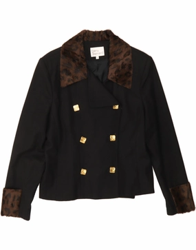 BARRY SHERRARD Womens Blazer Jacket UK 14 Medium Black Animal Print Elegant Touch