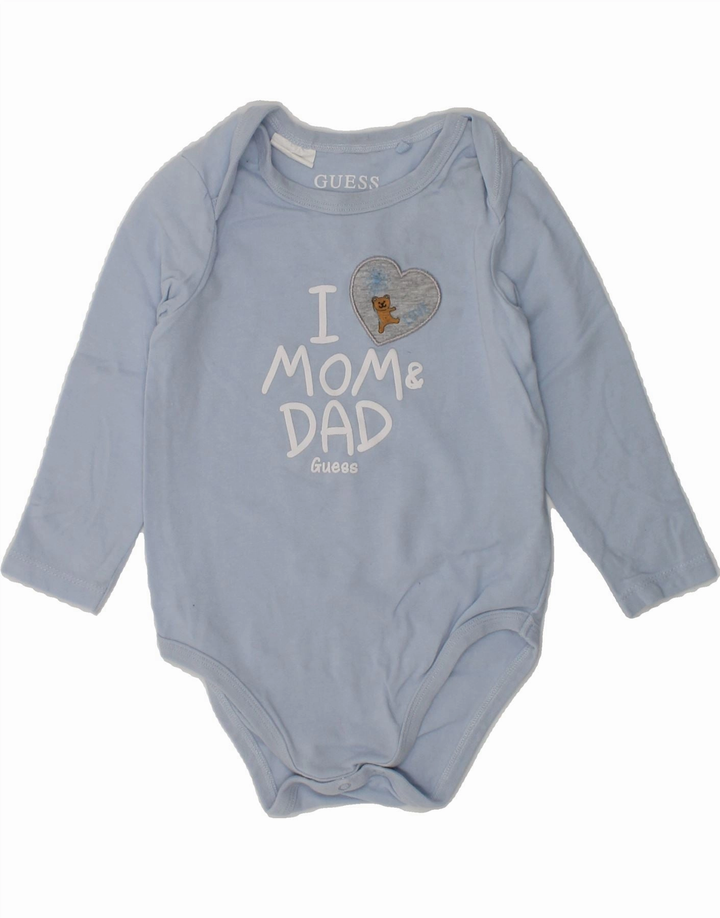 GUESS Baby Boys Graphic Long Sleeve Bodysuit 9-12 Months Blue Cotton Heart Vintage Unique Flexible Fancy