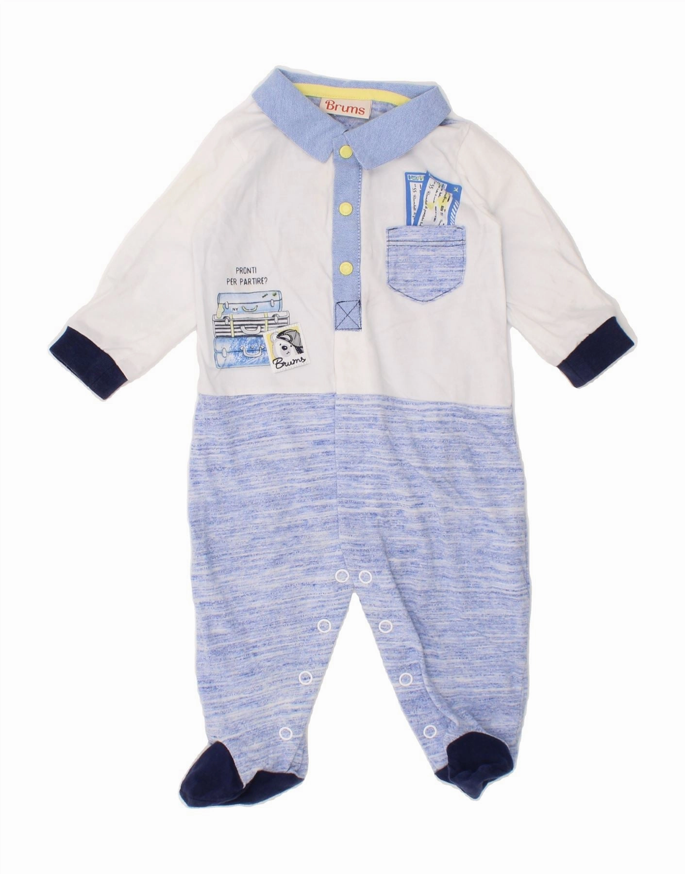 Charming Urban Music Yoga BRUMS Baby Boys Long Sleeve Bodysuit 0-3 Months Blue Colourblock Cotton
