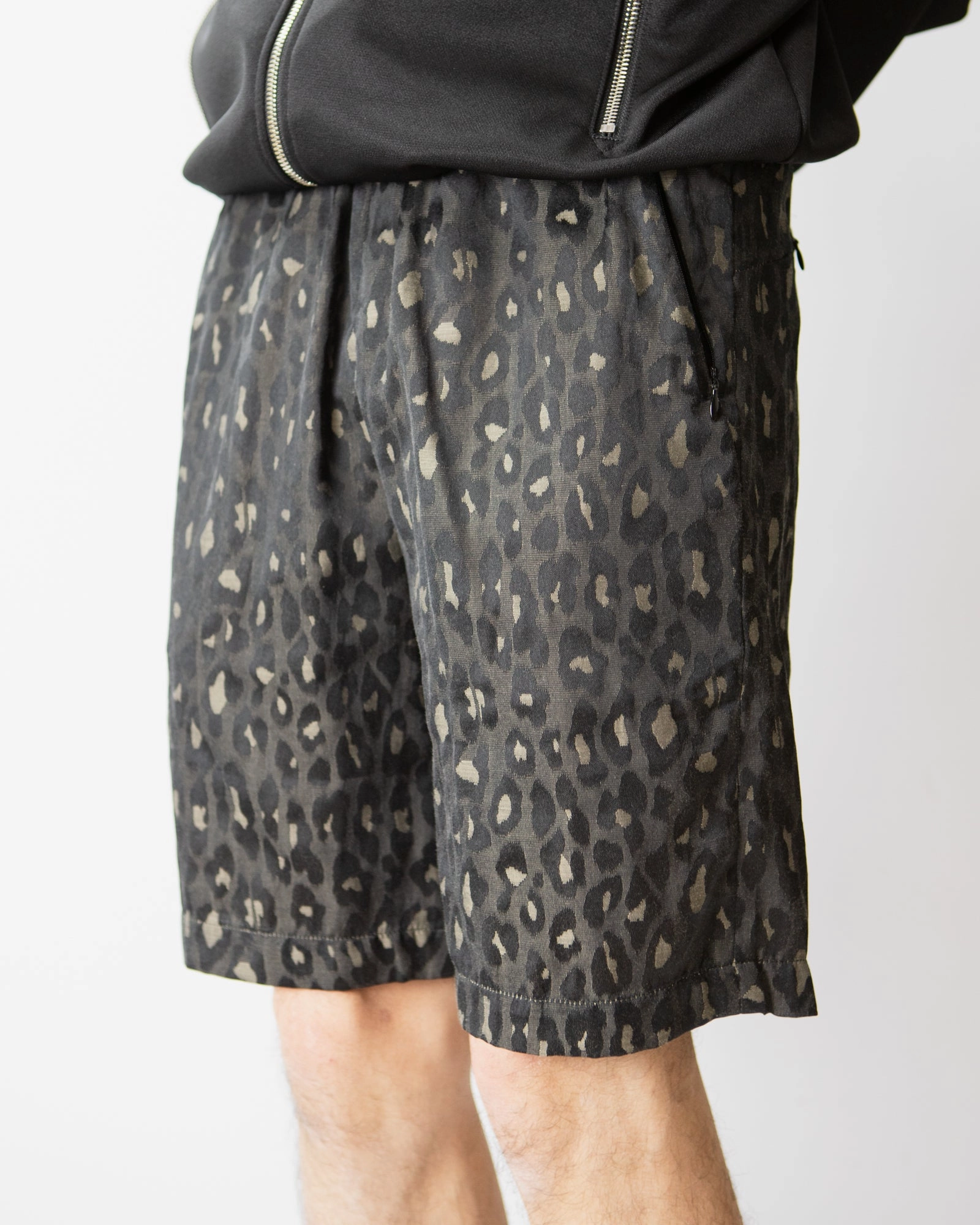 Basketball Short ?C Black Leopard Print Jacquard Cloth Layered Panel Design skiing outfit