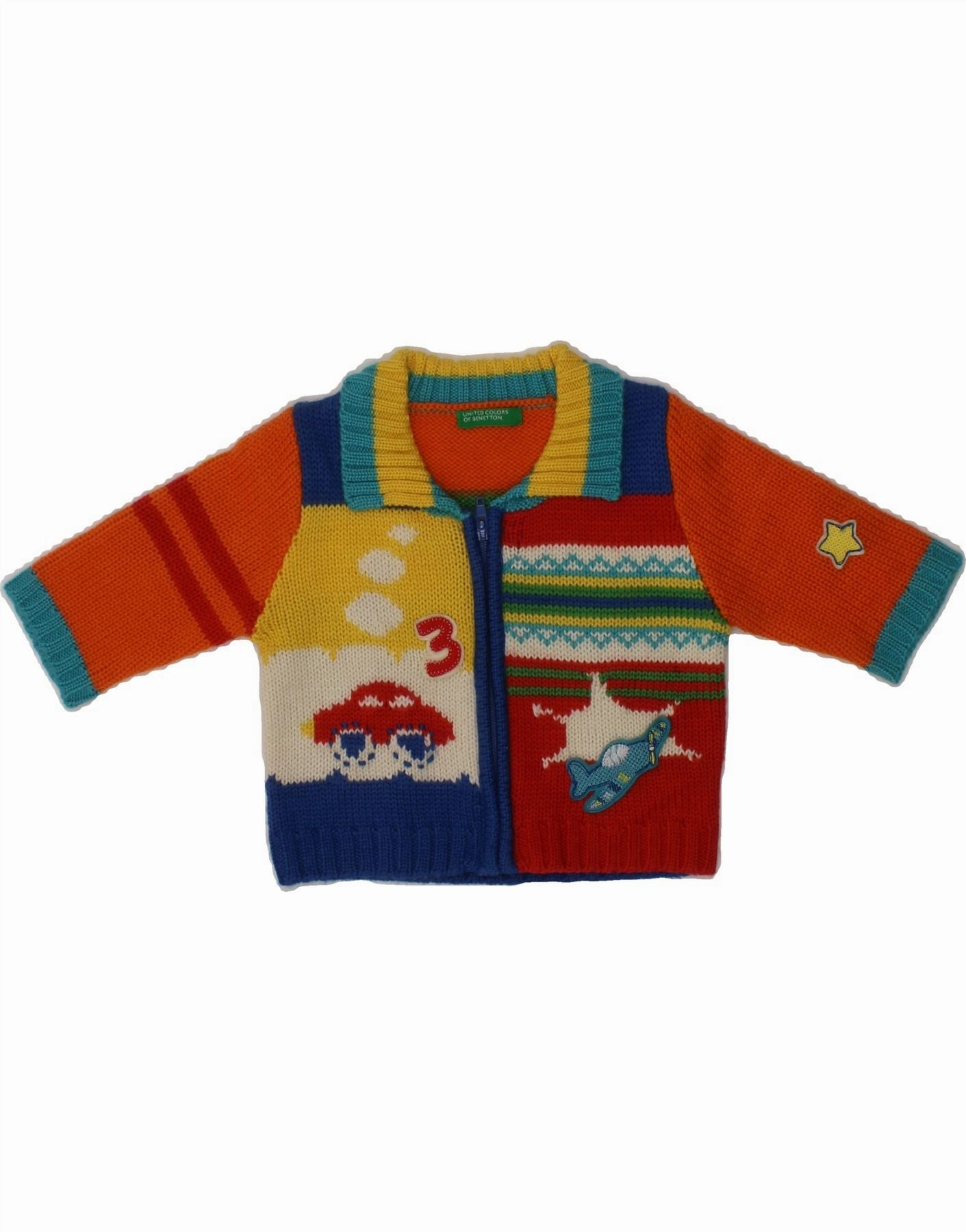 NoSnag Surface BENETTON Baby Boys Cardigan Sweater 0-3 Months Multicoloured Colourblock