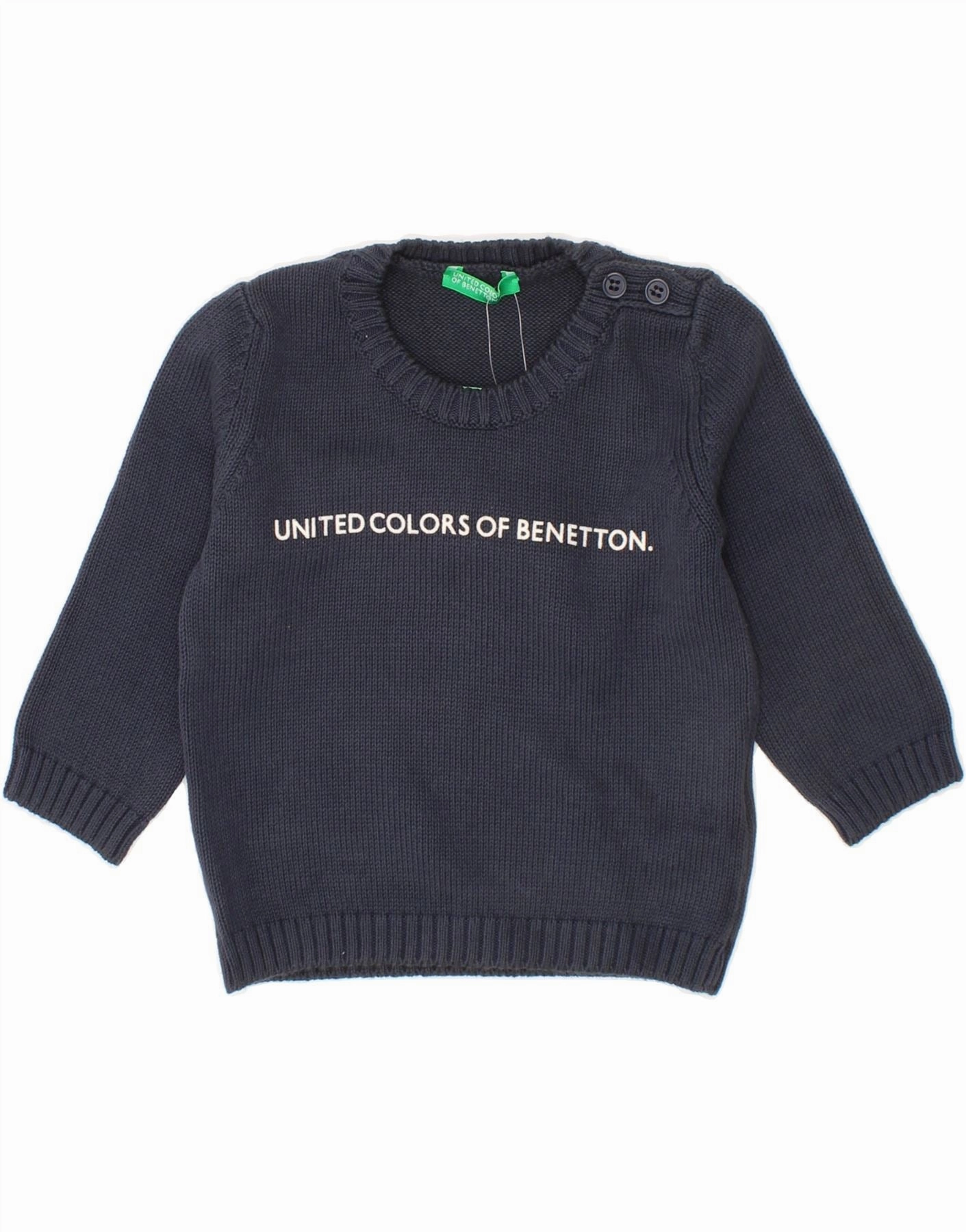 Basic Layer BENETTON Baby Boys Graphic Crew Neck Jumper Sweater 3-6 Months Navy Blue
