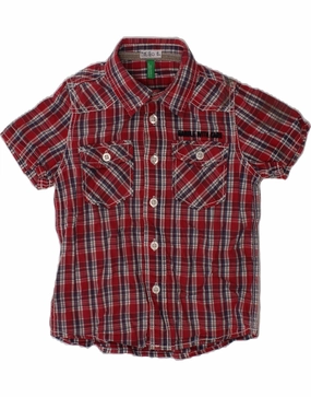 BENETTON Baby Boys Graphic Short Sleeve Shirt 18-24 Months Red Check Eye-Catching Pattern Essential Wardrobe