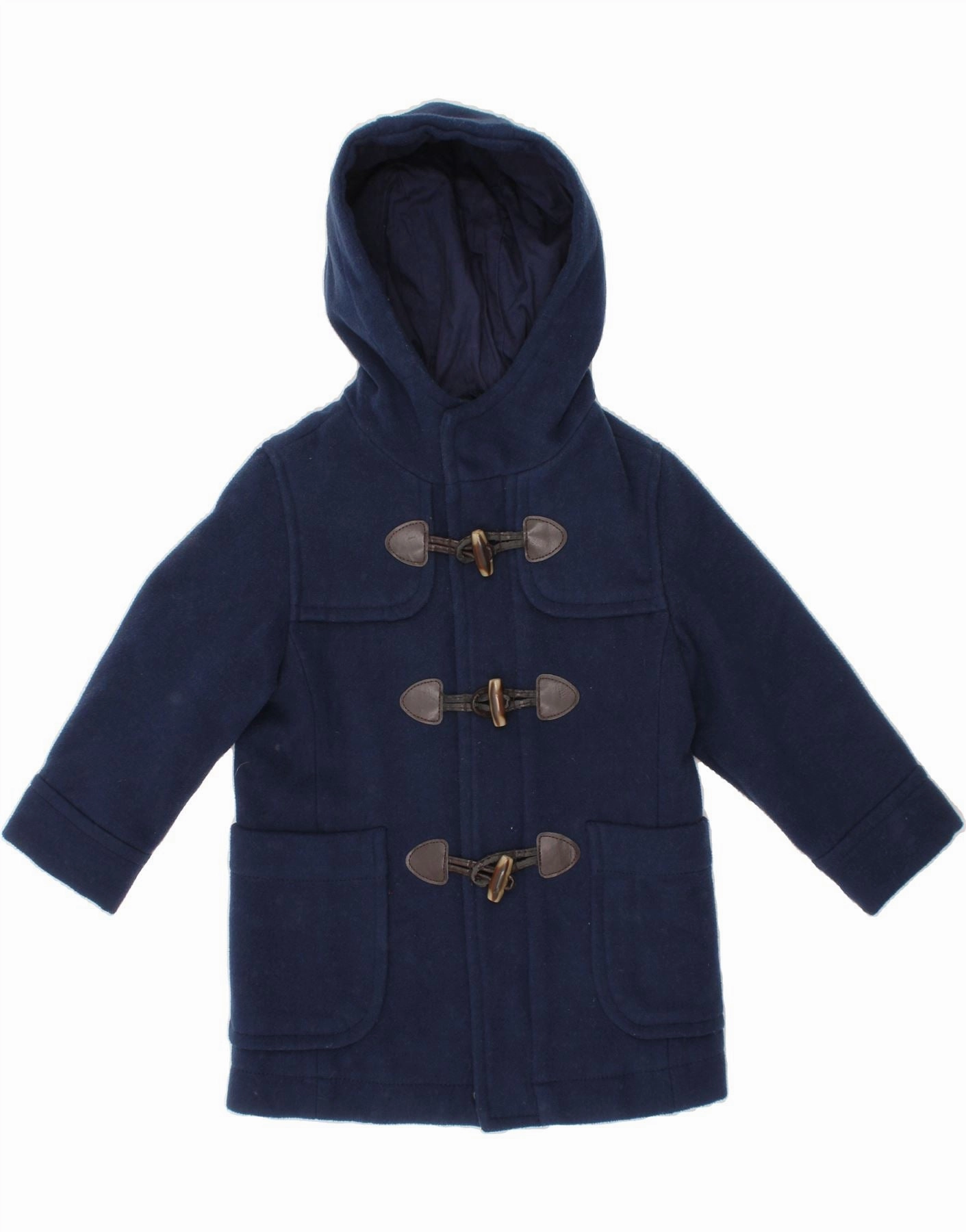 BENETTON Baby Boys Hooded Duffle Coat 18-24 Months Navy Blue Polyester Last Dresser