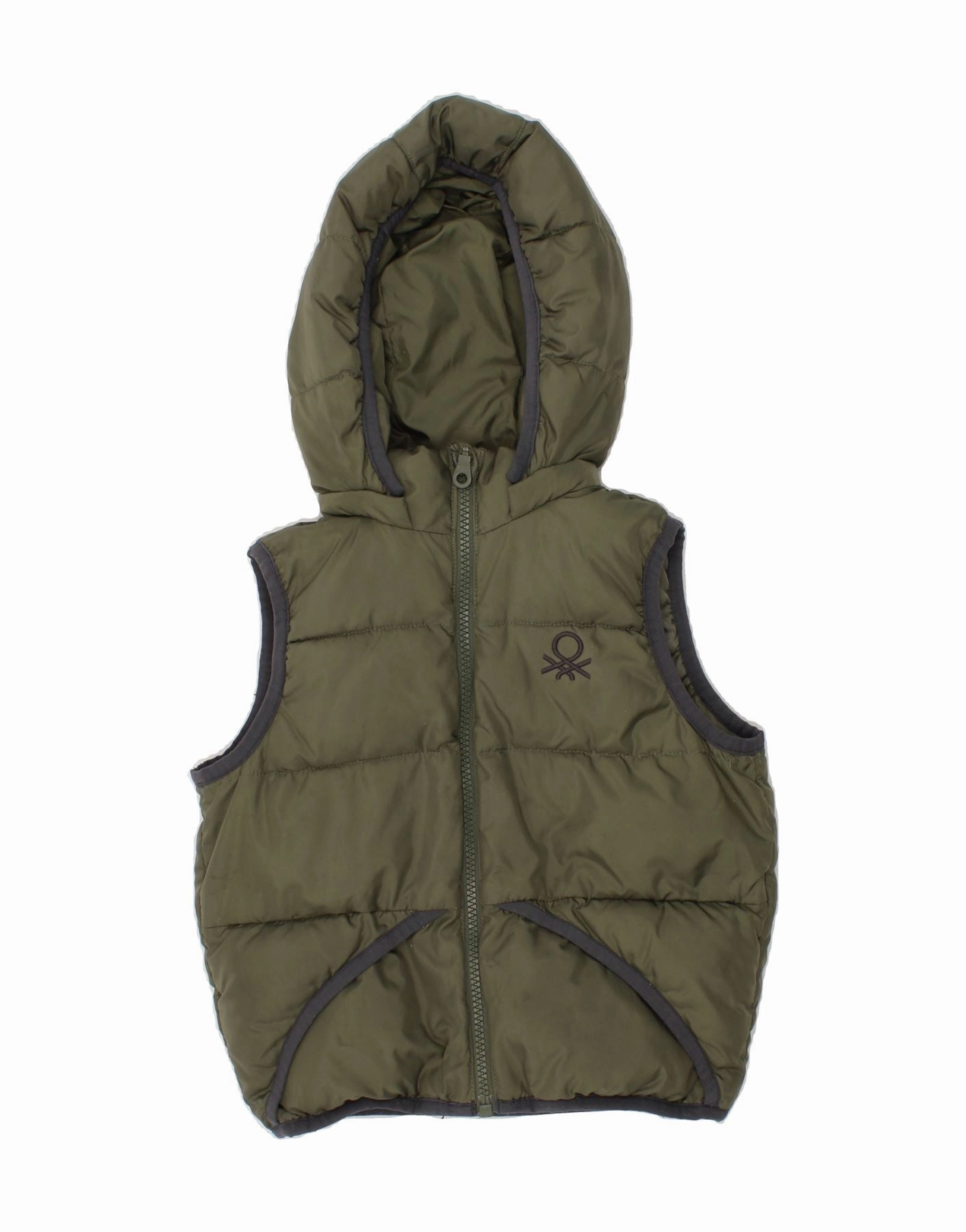 Fade Resistant Dye BENETTON Baby Boys Hooded Padded Gilet 18-24 Months Khaki Polyester