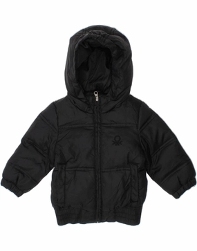 BENETTON Baby Boys Hooded Padded Jacket 12-18 Months Black Winter Mascara